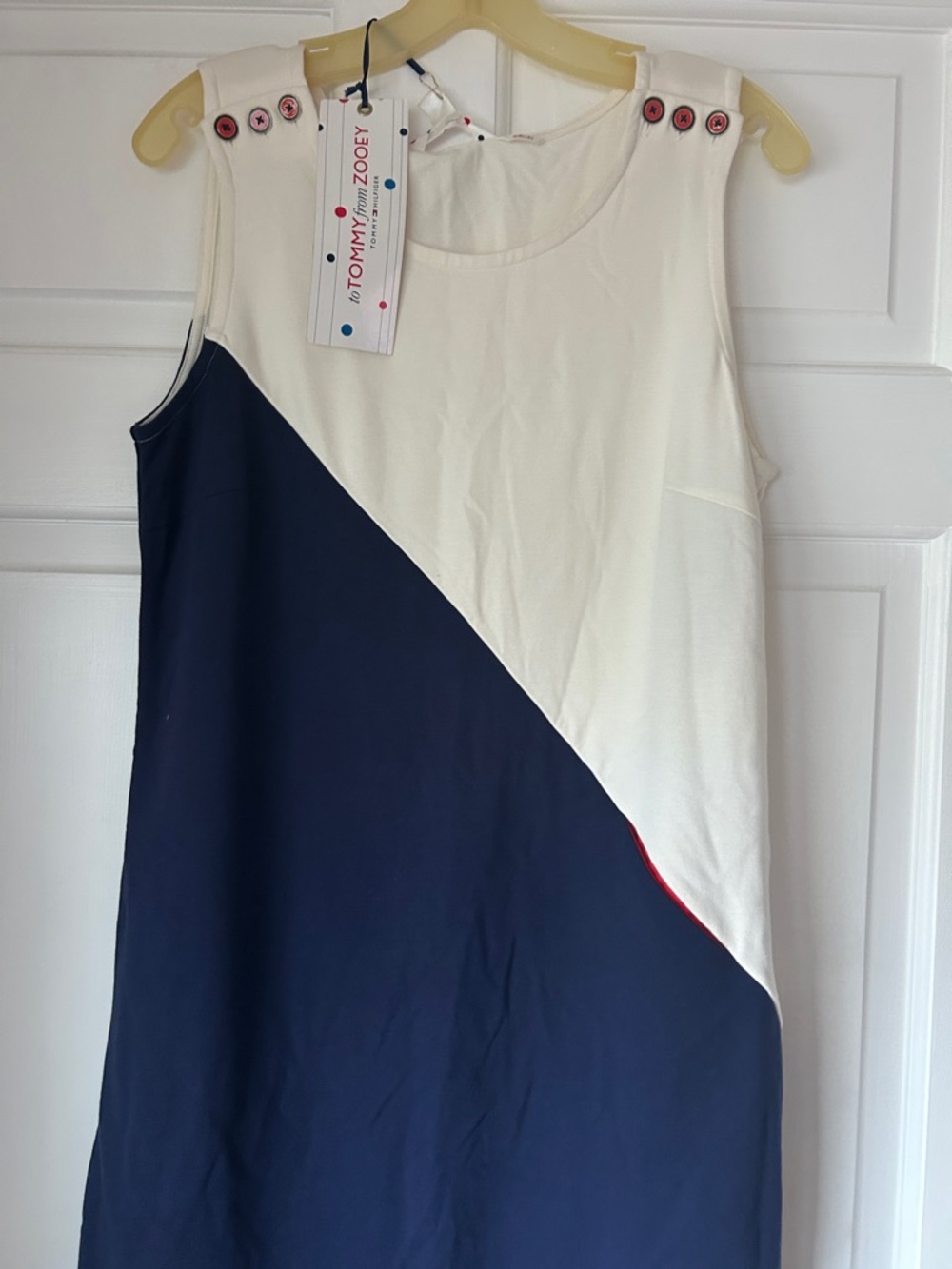 Tommy Hilfiger Navy, Cream & Red Diagonal Colorblock Sleeveless Dress